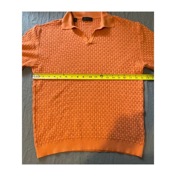 Saks Fifth Avenue Men’s Orange Textured Knit Polo Sweater Shirt Size Large - Picture 4 of 5